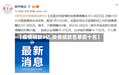 【疫情捐款3亿,疫情捐款名单前十名】-第3张图片